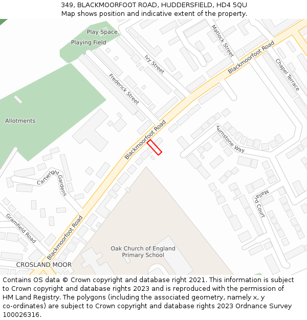 349, BLACKMOORFOOT ROAD, HUDDERSFIELD, HD4 5QU: Location map and indicative extent of plot