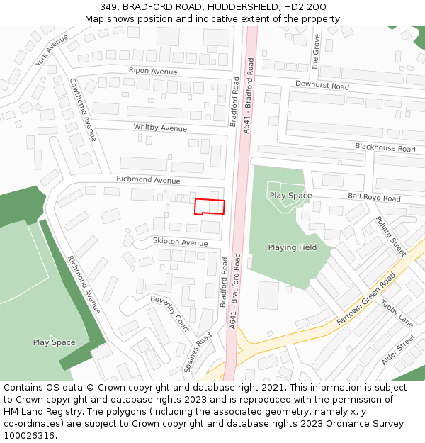 349, BRADFORD ROAD, HUDDERSFIELD, HD2 2QQ: Location map and indicative extent of plot