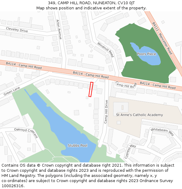 349, CAMP HILL ROAD, NUNEATON, CV10 0JT: Location map and indicative extent of plot