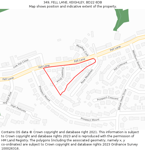 349, FELL LANE, KEIGHLEY, BD22 6DB: Location map and indicative extent of plot