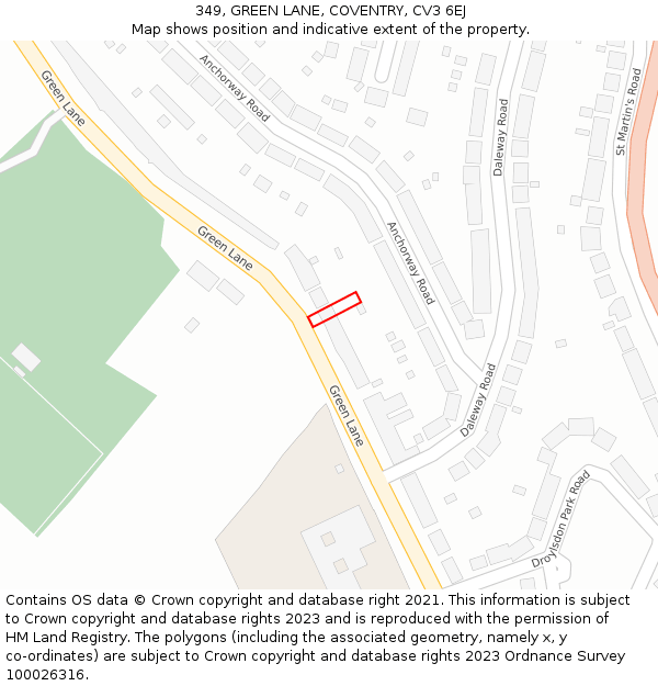 349, GREEN LANE, COVENTRY, CV3 6EJ: Location map and indicative extent of plot