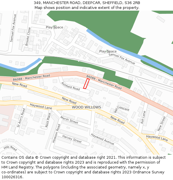 349, MANCHESTER ROAD, DEEPCAR, SHEFFIELD, S36 2RB: Location map and indicative extent of plot