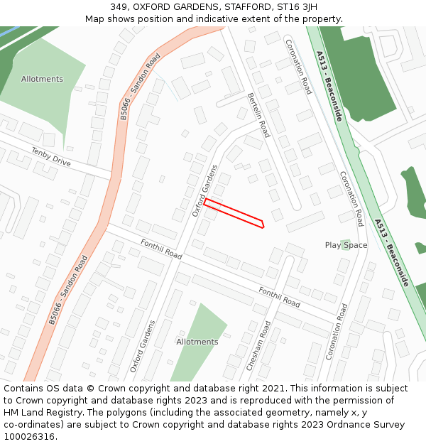349, OXFORD GARDENS, STAFFORD, ST16 3JH: Location map and indicative extent of plot