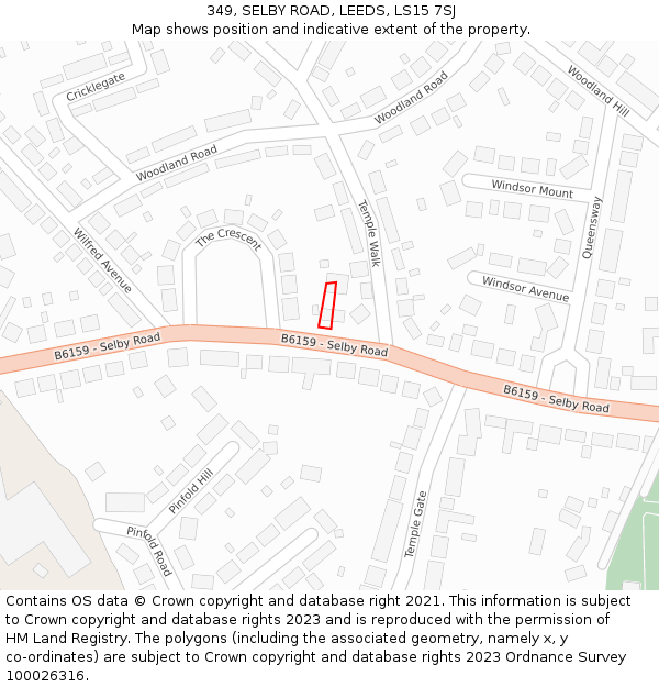 349, SELBY ROAD, LEEDS, LS15 7SJ: Location map and indicative extent of plot