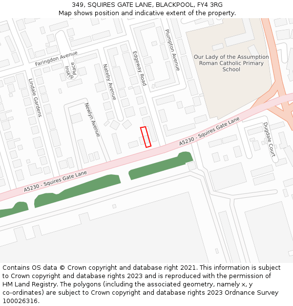 349, SQUIRES GATE LANE, BLACKPOOL, FY4 3RG: Location map and indicative extent of plot