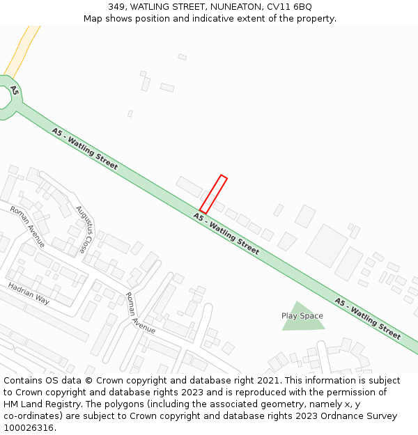 349, WATLING STREET, NUNEATON, CV11 6BQ: Location map and indicative extent of plot