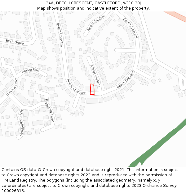 34A, BEECH CRESCENT, CASTLEFORD, WF10 3RJ: Location map and indicative extent of plot