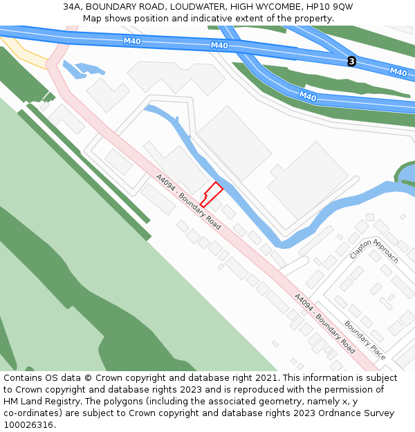 34A, BOUNDARY ROAD, LOUDWATER, HIGH WYCOMBE, HP10 9QW: Location map and indicative extent of plot