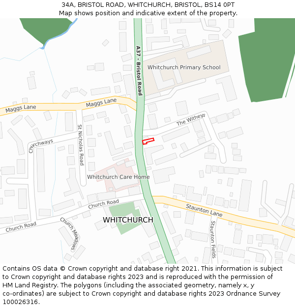 34A, BRISTOL ROAD, WHITCHURCH, BRISTOL, BS14 0PT: Location map and indicative extent of plot