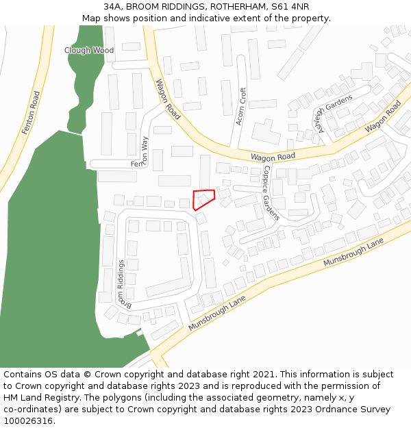 34A, BROOM RIDDINGS, ROTHERHAM, S61 4NR: Location map and indicative extent of plot