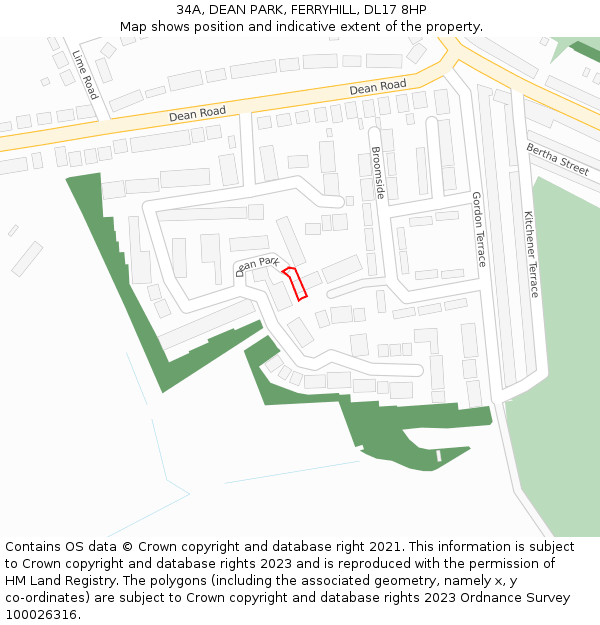 34A, DEAN PARK, FERRYHILL, DL17 8HP: Location map and indicative extent of plot