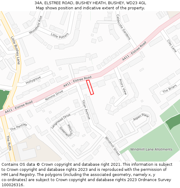 34A, ELSTREE ROAD, BUSHEY HEATH, BUSHEY, WD23 4GL: Location map and indicative extent of plot