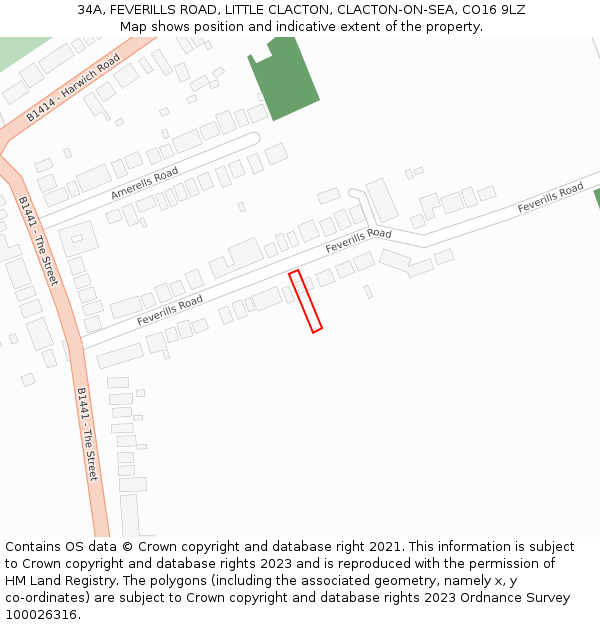 34A, FEVERILLS ROAD, LITTLE CLACTON, CLACTON-ON-SEA, CO16 9LZ: Location map and indicative extent of plot