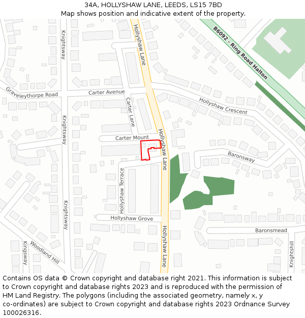 34A, HOLLYSHAW LANE, LEEDS, LS15 7BD: Location map and indicative extent of plot