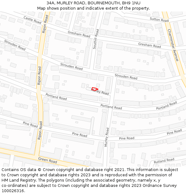 34A, MURLEY ROAD, BOURNEMOUTH, BH9 1NU: Location map and indicative extent of plot