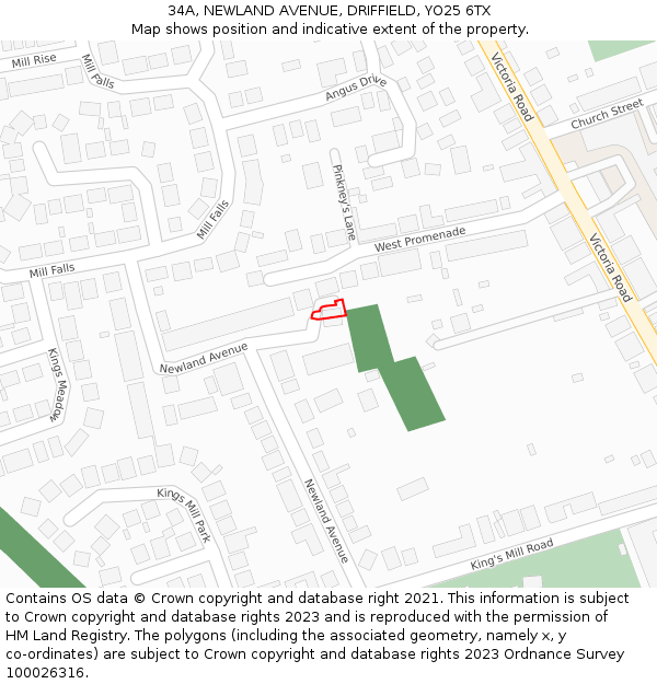 34A, NEWLAND AVENUE, DRIFFIELD, YO25 6TX: Location map and indicative extent of plot