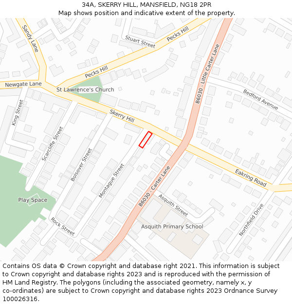34A, SKERRY HILL, MANSFIELD, NG18 2PR: Location map and indicative extent of plot