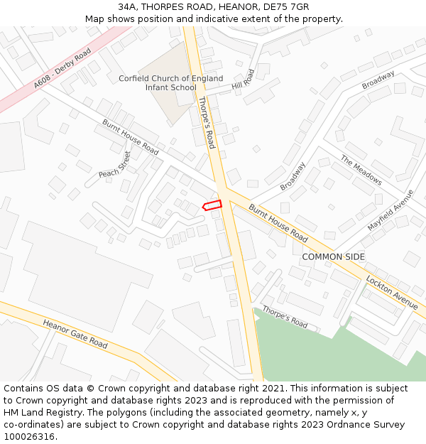 34A, THORPES ROAD, HEANOR, DE75 7GR: Location map and indicative extent of plot