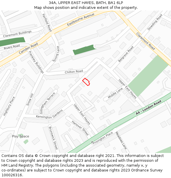 34A, UPPER EAST HAYES, BATH, BA1 6LP: Location map and indicative extent of plot