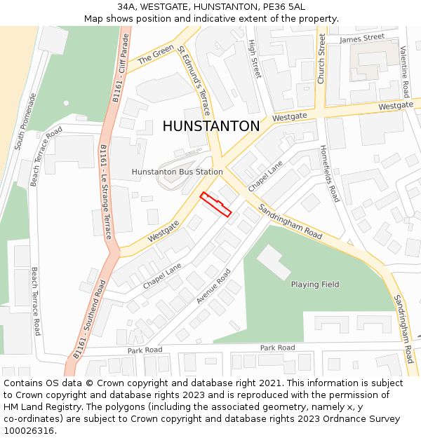 34A, WESTGATE, HUNSTANTON, PE36 5AL: Location map and indicative extent of plot