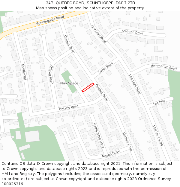 34B, QUEBEC ROAD, SCUNTHORPE, DN17 2TB: Location map and indicative extent of plot