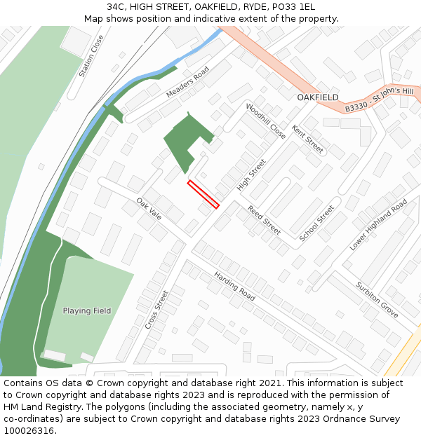 34C, HIGH STREET, OAKFIELD, RYDE, PO33 1EL: Location map and indicative extent of plot