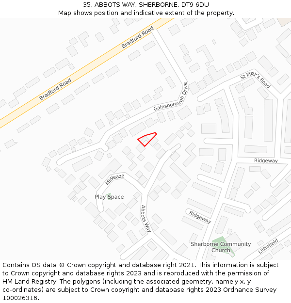 35, ABBOTS WAY, SHERBORNE, DT9 6DU: Location map and indicative extent of plot