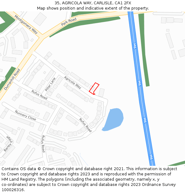 35, AGRICOLA WAY, CARLISLE, CA1 2FX: Location map and indicative extent of plot