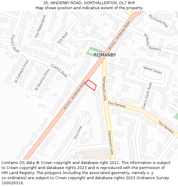 35, AINDERBY ROAD, NORTHALLERTON, DL7 8HF: Location map and indicative extent of plot