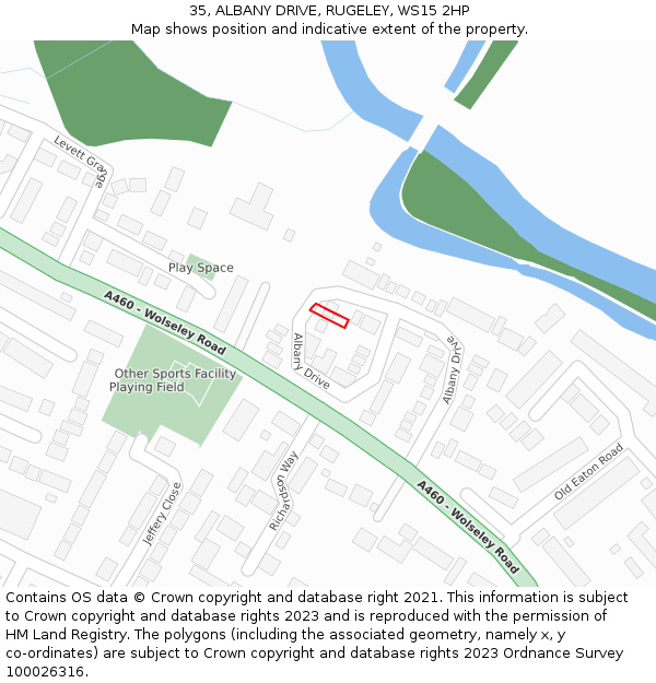 35, ALBANY DRIVE, RUGELEY, WS15 2HP: Location map and indicative extent of plot