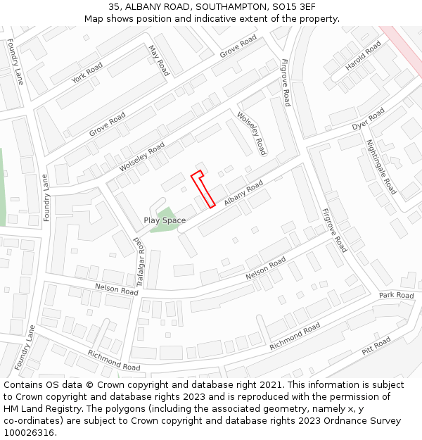 35, ALBANY ROAD, SOUTHAMPTON, SO15 3EF: Location map and indicative extent of plot