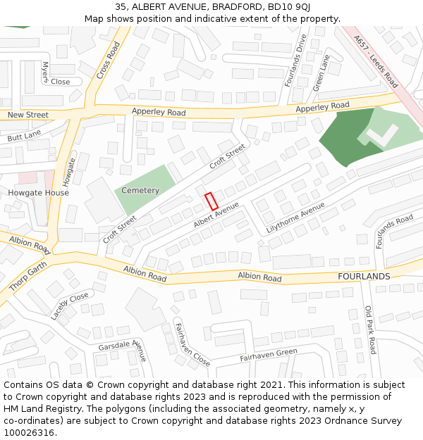 35, ALBERT AVENUE, BRADFORD, BD10 9QJ: Location map and indicative extent of plot