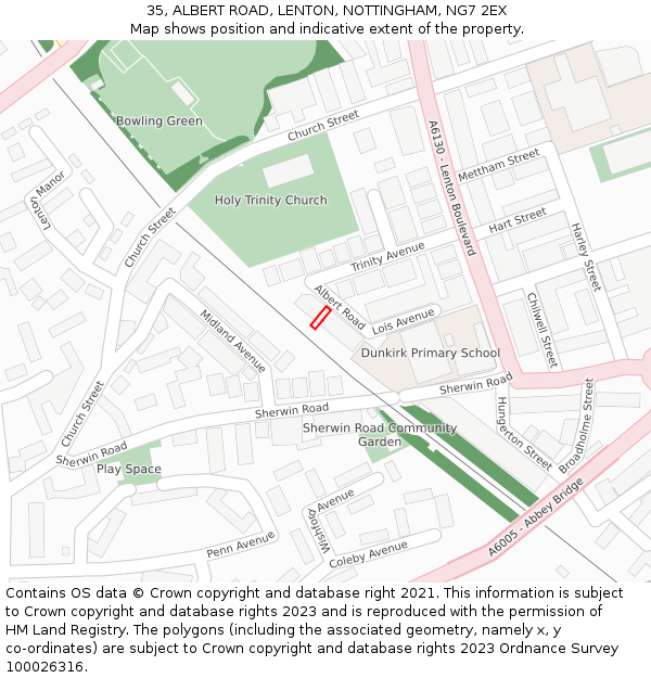 35, ALBERT ROAD, LENTON, NOTTINGHAM, NG7 2EX: Location map and indicative extent of plot