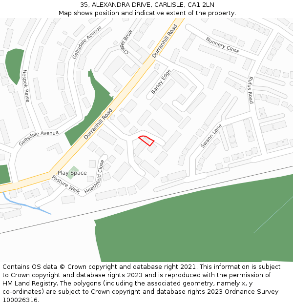 35, ALEXANDRA DRIVE, CARLISLE, CA1 2LN: Location map and indicative extent of plot