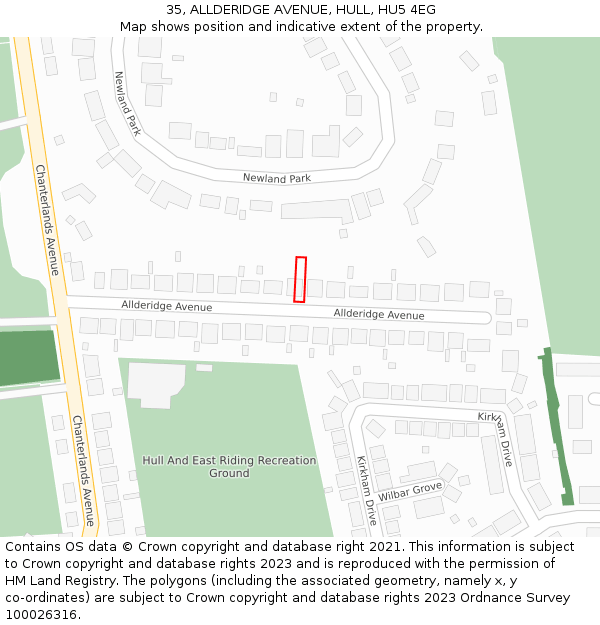 35, ALLDERIDGE AVENUE, HULL, HU5 4EG: Location map and indicative extent of plot
