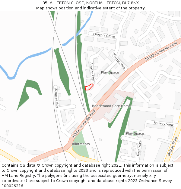 35, ALLERTON CLOSE, NORTHALLERTON, DL7 8NX: Location map and indicative extent of plot