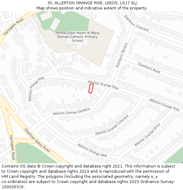 35, ALLERTON GRANGE RISE, LEEDS, LS17 6LJ: Location map and indicative extent of plot