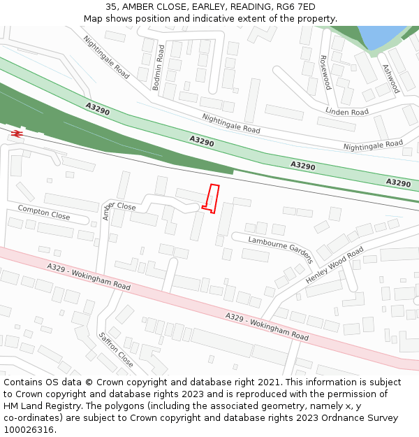 35, AMBER CLOSE, EARLEY, READING, RG6 7ED: Location map and indicative extent of plot