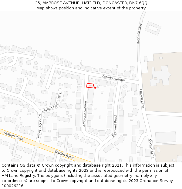 35, AMBROSE AVENUE, HATFIELD, DONCASTER, DN7 6QQ: Location map and indicative extent of plot