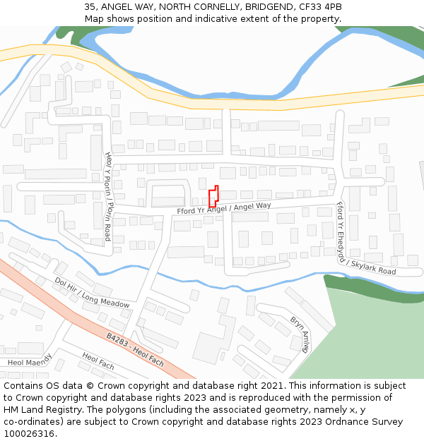 35, ANGEL WAY, NORTH CORNELLY, BRIDGEND, CF33 4PB: Location map and indicative extent of plot