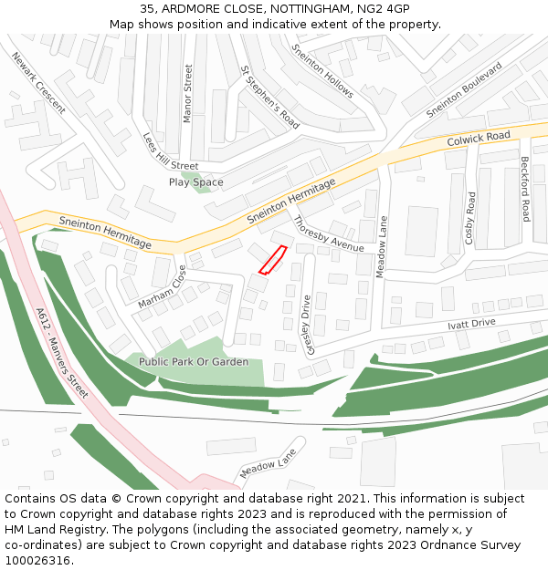 35, ARDMORE CLOSE, NOTTINGHAM, NG2 4GP: Location map and indicative extent of plot