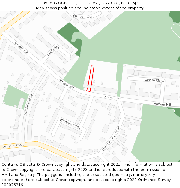 35, ARMOUR HILL, TILEHURST, READING, RG31 6JP: Location map and indicative extent of plot