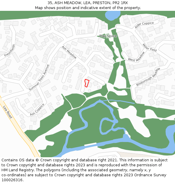 35, ASH MEADOW, LEA, PRESTON, PR2 1RX: Location map and indicative extent of plot