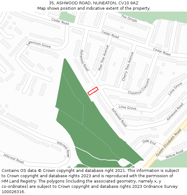35, ASHWOOD ROAD, NUNEATON, CV10 9AZ: Location map and indicative extent of plot