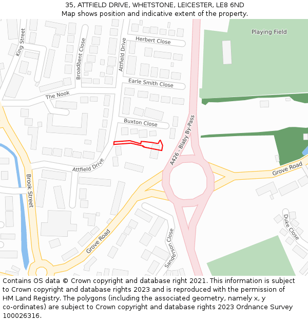 35, ATTFIELD DRIVE, WHETSTONE, LEICESTER, LE8 6ND: Location map and indicative extent of plot
