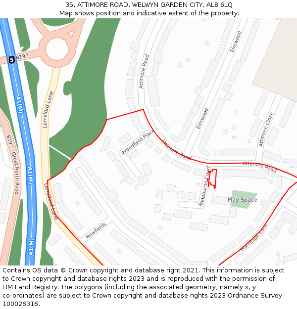 35, ATTIMORE ROAD, WELWYN GARDEN CITY, AL8 6LQ: Location map and indicative extent of plot