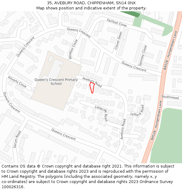 35, AVEBURY ROAD, CHIPPENHAM, SN14 0NX: Location map and indicative extent of plot