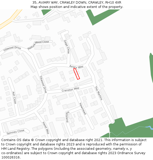35, AVIARY WAY, CRAWLEY DOWN, CRAWLEY, RH10 4XR: Location map and indicative extent of plot