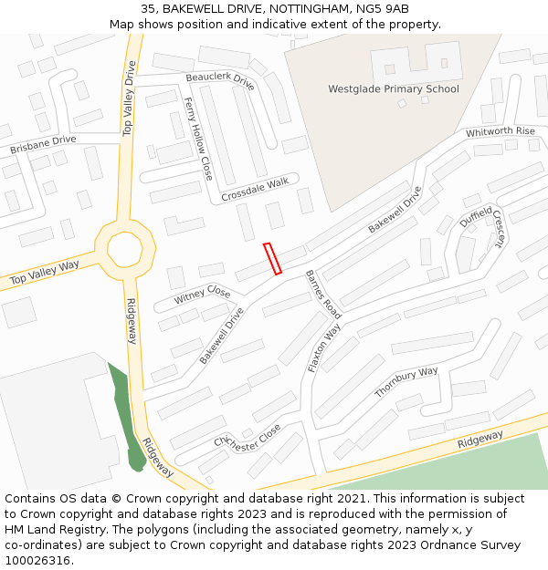 35, BAKEWELL DRIVE, NOTTINGHAM, NG5 9AB: Location map and indicative extent of plot