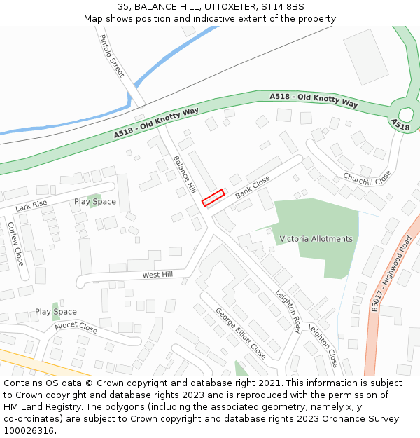 35, BALANCE HILL, UTTOXETER, ST14 8BS: Location map and indicative extent of plot